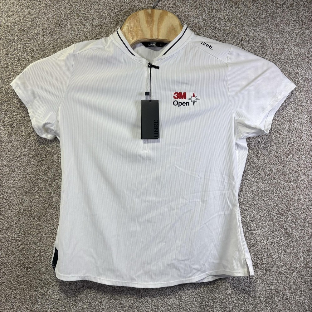 NWT UNRL Amelia Polo Shirt Womens Large White 3M‎ Open Golf Short Sleeve Summer